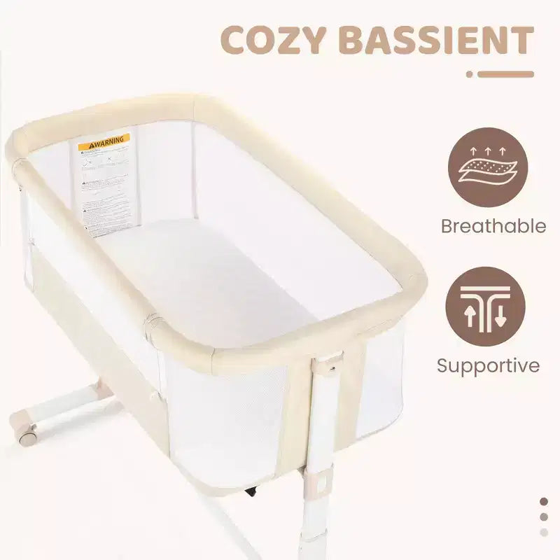 Berceau bébé à roulettes – Beige / Gris / Rose, cododo, pour 1 bébé
