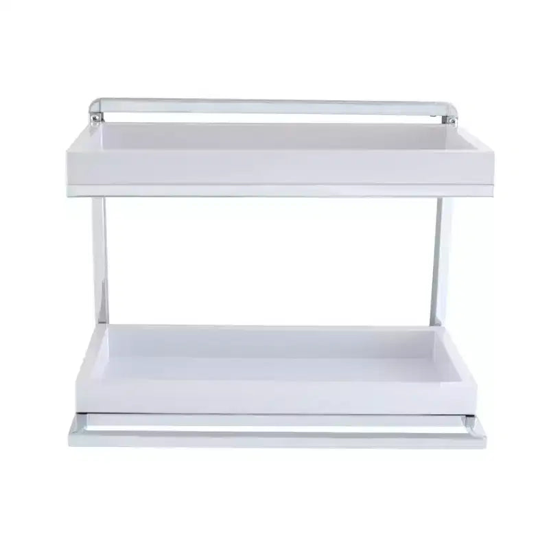 Étagère murale à 2 niveaux avec porte-serviettes et bacs Chromé/Blanc - : Organiseur de rangement de salle de bain moderne