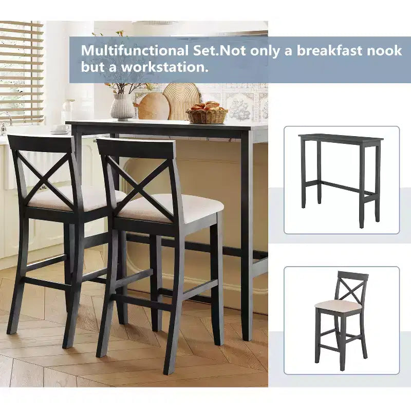 Ensemble table de salle à manger rectangulaire en bois hauteur bar 47,5, coin repas de cuisine avec 2 chaises pour petits espaces - ModernLuxe