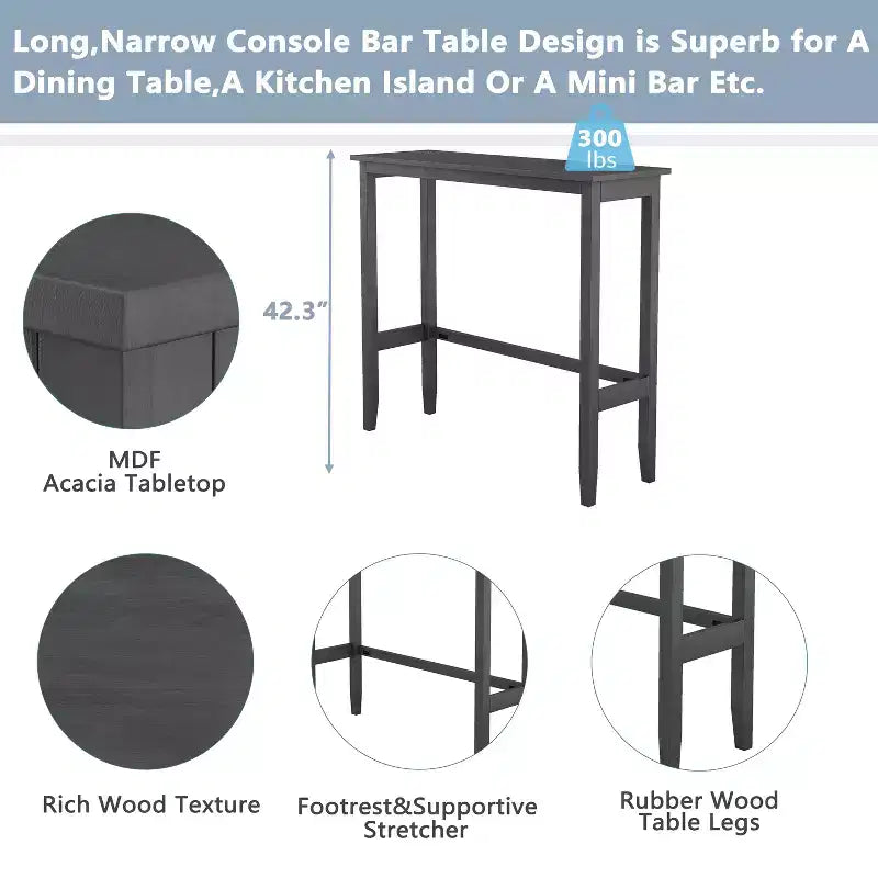 Ensemble table de salle à manger rectangulaire en bois hauteur bar 47,5, coin repas de cuisine avec 2 chaises pour petits espaces - ModernLuxe