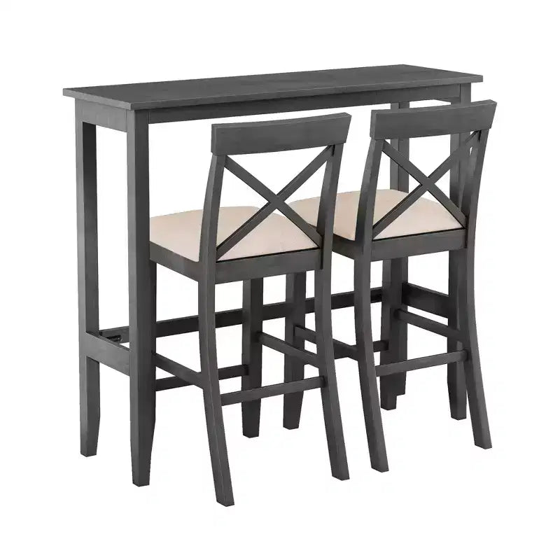 Ensemble table de salle à manger rectangulaire en bois hauteur bar 47,5, coin repas de cuisine avec 2 chaises pour petits espaces - ModernLuxe