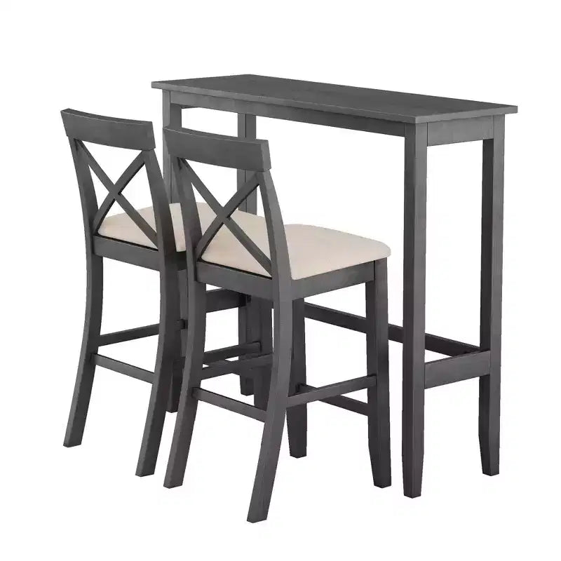 Ensemble table de salle à manger rectangulaire en bois hauteur bar 47,5, coin repas de cuisine avec 2 chaises pour petits espaces - ModernLuxe