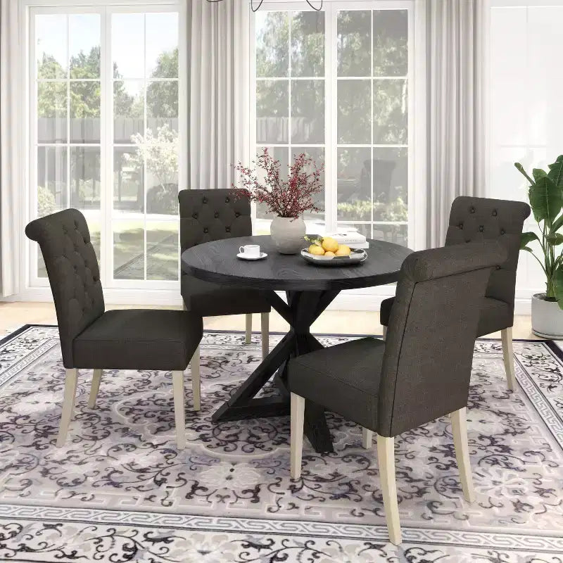 Ensemble de salle à manger 5 pièces Banff de Roundhill Furniture, table ronde à pieds croisés avec 4 chaises capitonnées