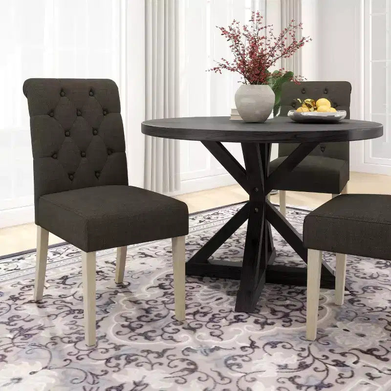 Ensemble de salle à manger 5 pièces Banff de Roundhill Furniture, table ronde à pieds croisés avec 4 chaises capitonnées