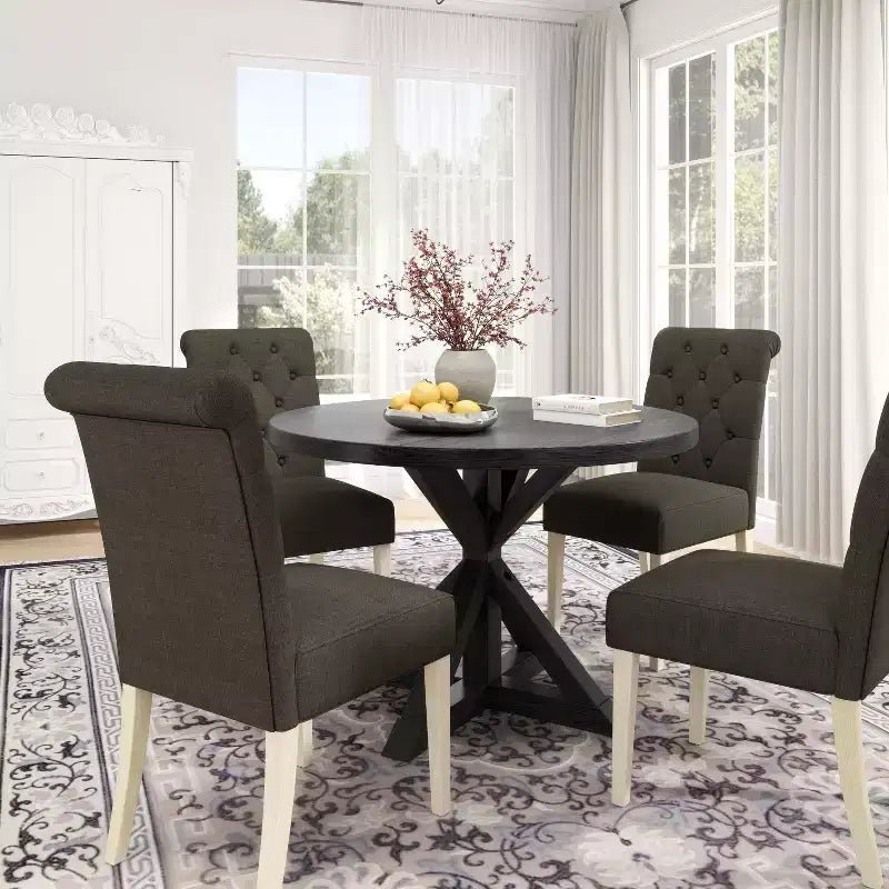 Ensemble de salle à manger 5 pièces Banff de Roundhill Furniture, table ronde à pieds croisés avec 4 chaises capitonnées
