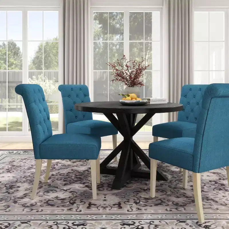 Ensemble de salle à manger 5 pièces Banff de Roundhill Furniture, table ronde à pieds croisés avec 4 chaises capitonnées