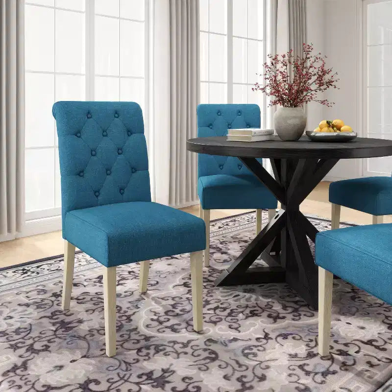 Ensemble de salle à manger 5 pièces Banff de Roundhill Furniture, table ronde à pieds croisés avec 4 chaises capitonnées
