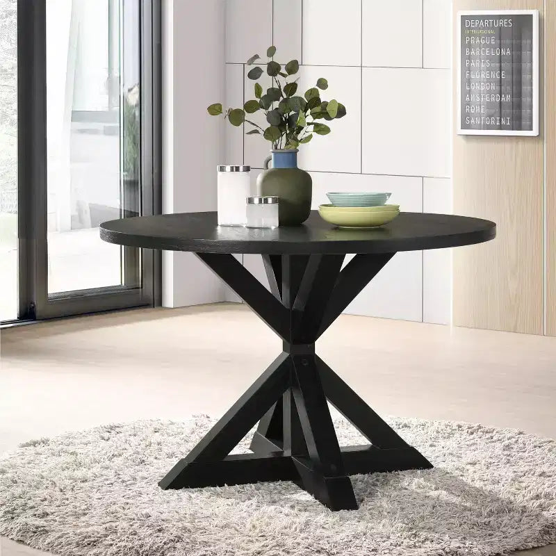Ensemble de salle à manger 5 pièces Banff de Roundhill Furniture, table ronde à pieds croisés avec 4 chaises capitonnées