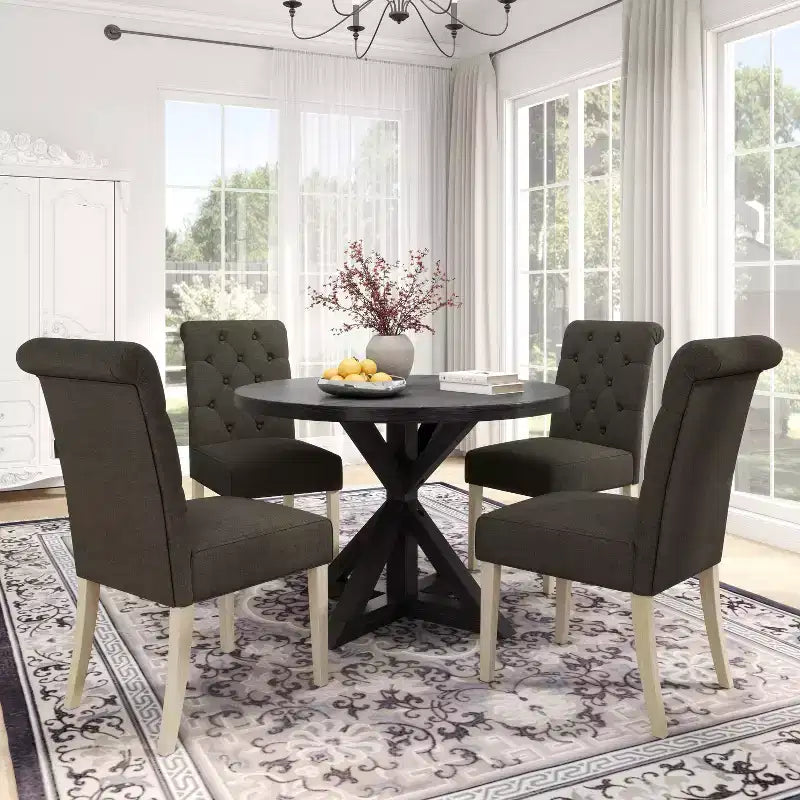 Ensemble de salle à manger 5 pièces Banff de Roundhill Furniture, table ronde à pieds croisés avec 4 chaises capitonnées