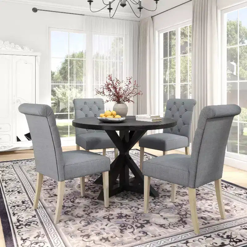 Ensemble de salle à manger 5 pièces Banff de Roundhill Furniture, table ronde à pieds croisés avec 4 chaises capitonnées
