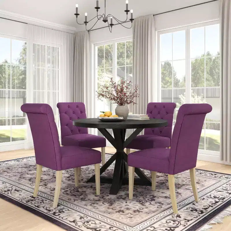 Ensemble de salle à manger 5 pièces Banff de Roundhill Furniture, table ronde à pieds croisés avec 4 chaises capitonnées