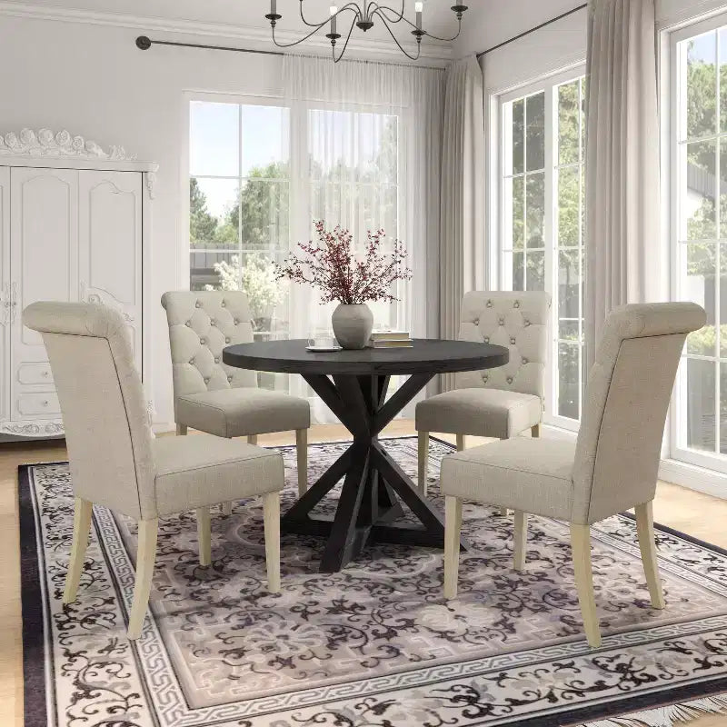 Ensemble de salle à manger 5 pièces Banff de Roundhill Furniture, table ronde à pieds croisés avec 4 chaises capitonnées