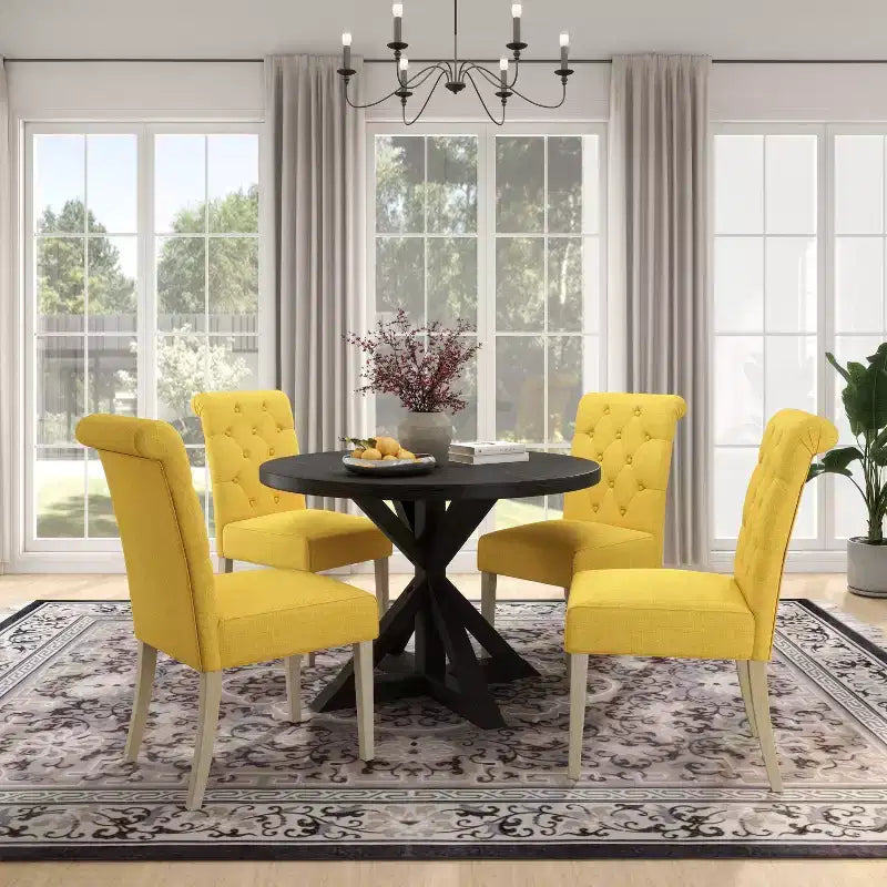 Ensemble de salle à manger 5 pièces Banff de Roundhill Furniture, table ronde à pieds croisés avec 4 chaises capitonnées