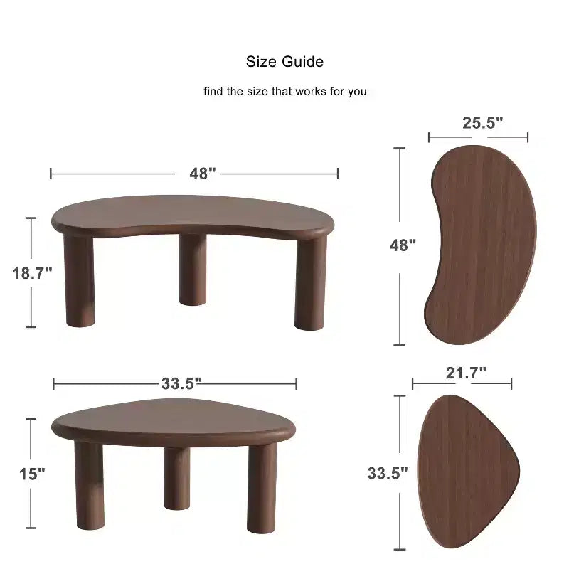 PexFix Table basse en bois massif de noyer Table d'appoint de canapé Ensemble