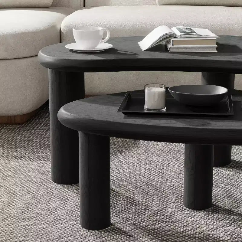 PexFix Table basse en bois massif de noyer Table d'appoint de canapé Ensemble