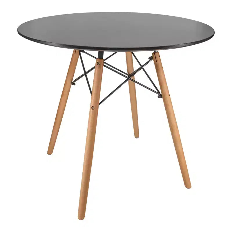 LeisureMod Dover Ensemble repas 3 pièces – Table de bistrot ronde en MDF noir avec 2 chaises en plastique, cuisine moderne, salle à manger, petits espaces, cafés