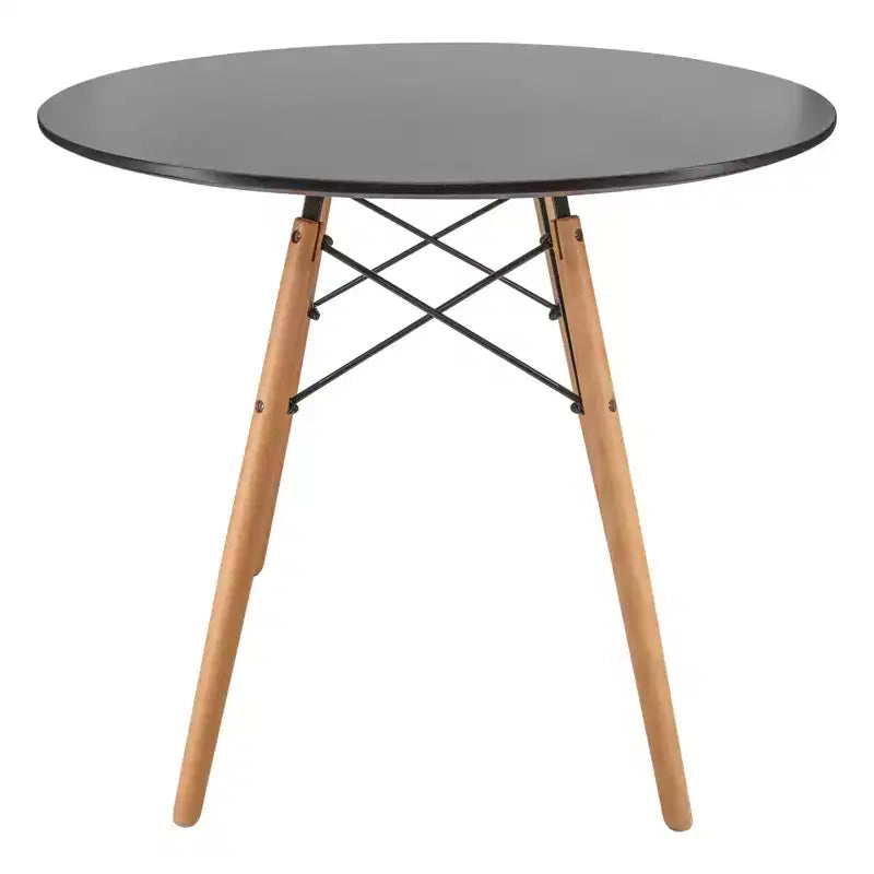 LeisureMod Dover Ensemble repas 3 pièces – Table de bistrot ronde en MDF noir avec 2 chaises en plastique, cuisine moderne, salle à manger, petits espaces, cafés