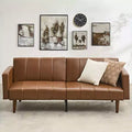 75 Futon Sofa Bed, Mid-Century Modern Futon Couch, Convertible Sleeper Sofa with Adjustable Backrest, PU Leather Sofa Couch for Living Room, Brown