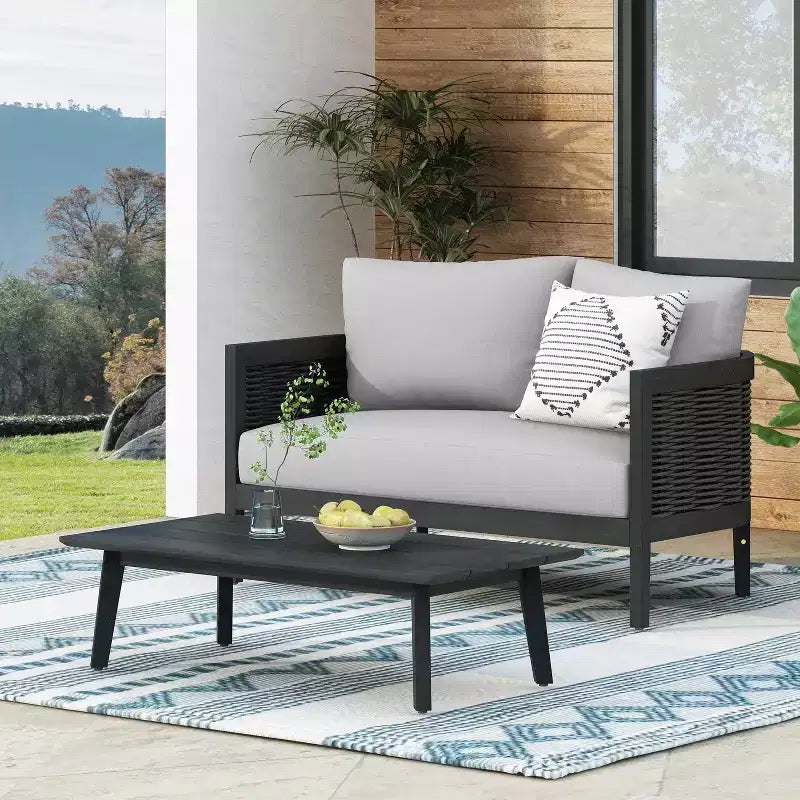 Christopher Knight Home Burchett Ensemble de conversation 2 pièces en bois d'acacia et osier pour terrasse avec coussins