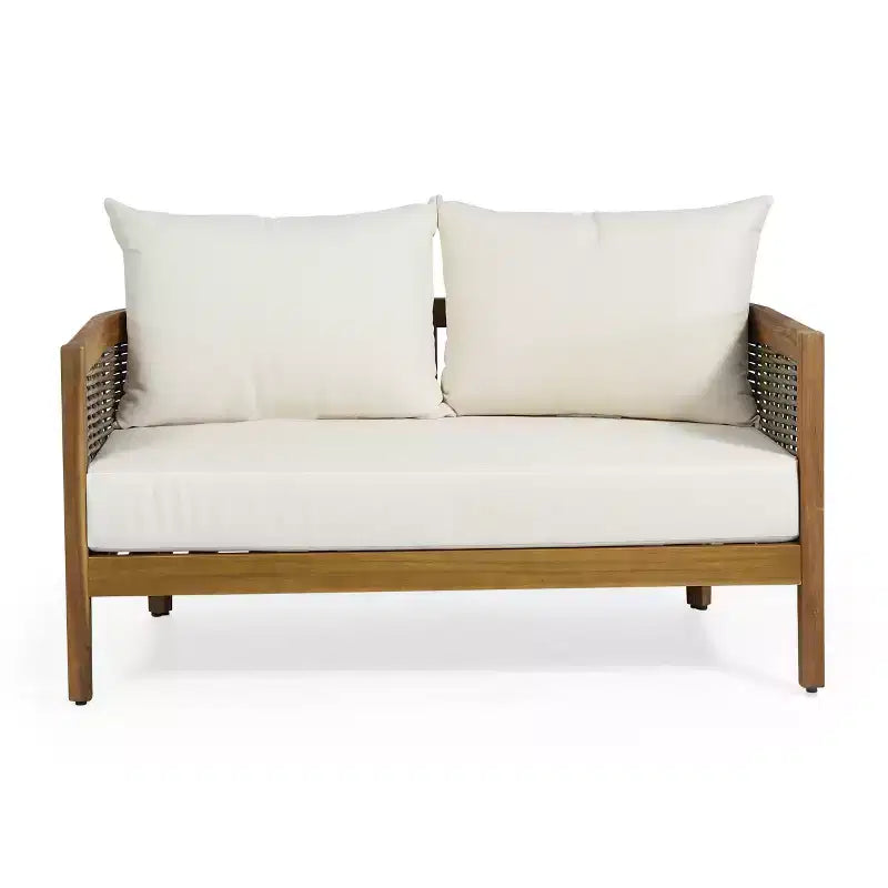 Christopher Knight Home Burchett Ensemble de conversation 2 pièces en bois d'acacia et osier pour terrasse avec coussins
