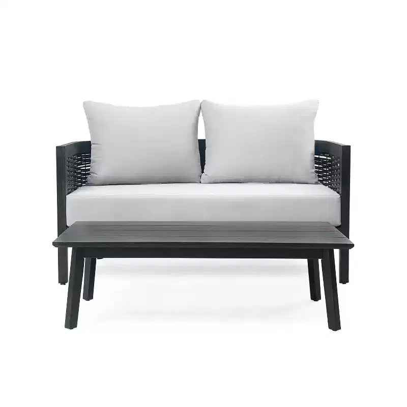 Christopher Knight Home Burchett Ensemble de conversation 2 pièces en bois d'acacia et osier pour terrasse avec coussins