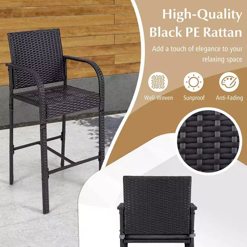 Costway Ensemble de 3 Meubles de Bar de Jardin en Rotin Chaises & Table Carrée avec Cadre Métallique Robuste