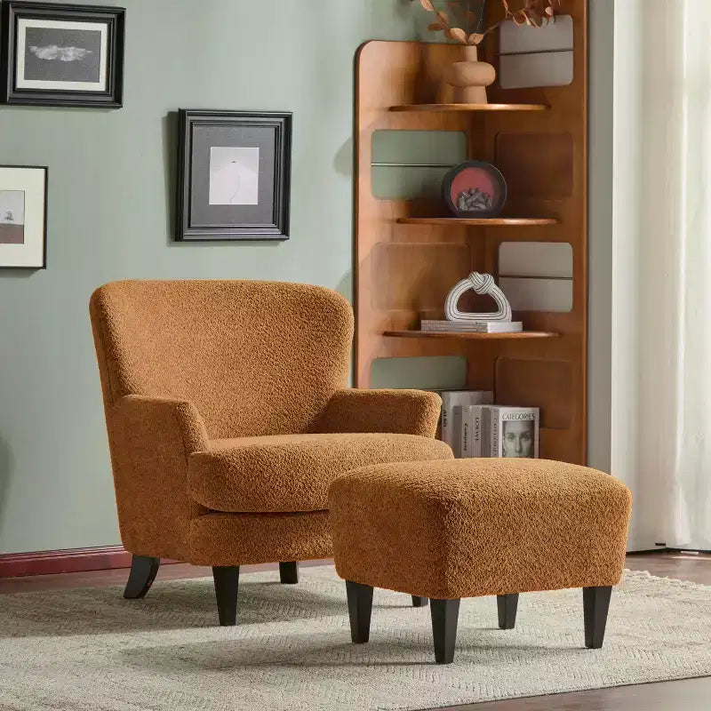 Ensemble fauteuil club et pouf Christopher Knight Home Gerald en bouclé contemporain