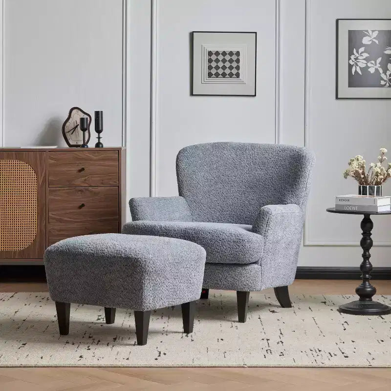 Ensemble fauteuil club et pouf Christopher Knight Home Gerald en bouclé contemporain