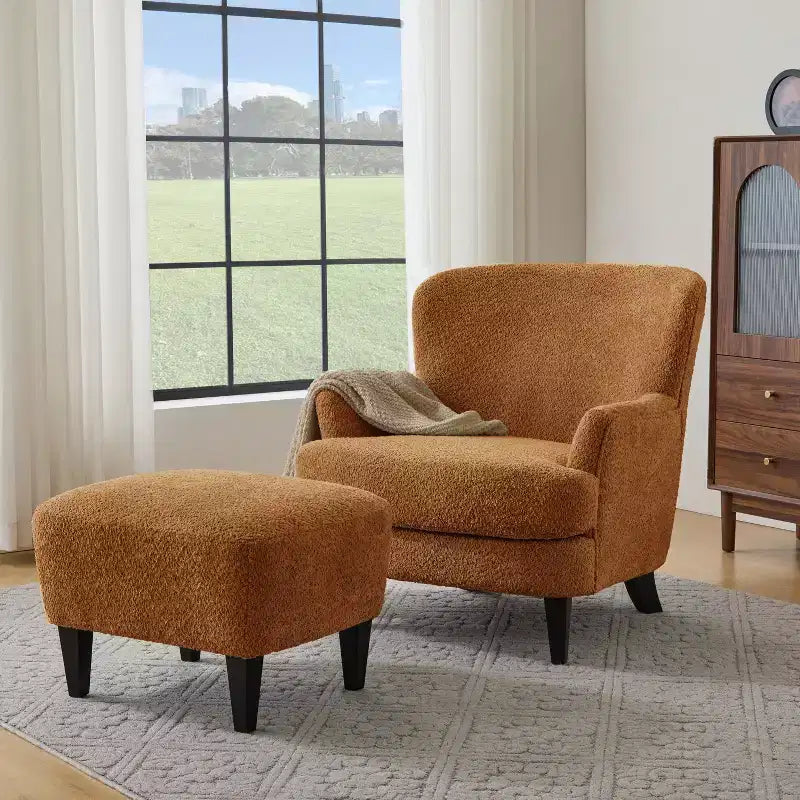 Ensemble fauteuil club et pouf Christopher Knight Home Gerald en bouclé contemporain