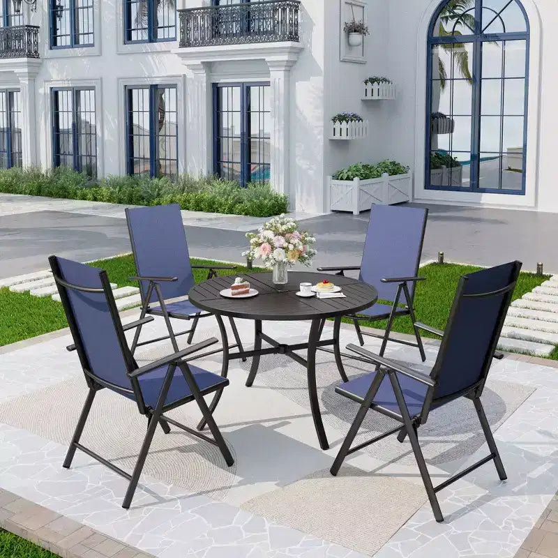Chaises de salle à manger d'extérieur Captiva Designs avec motif floral, structure en acier et coussins épais pour l'assise et le dossier
