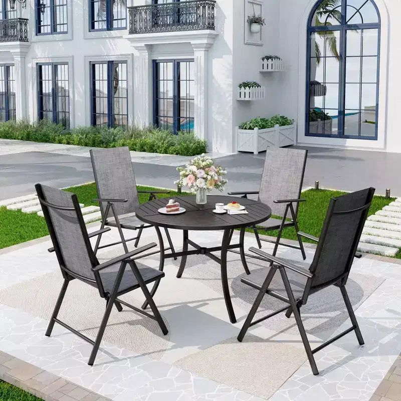 Chaises de salle à manger d'extérieur Captiva Designs avec motif floral, structure en acier et coussins épais pour l'assise et le dossier