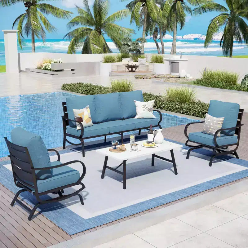 Captiva Designs Ensemble de conversation de 4 meubles de terrasse en métal avec fauteuils à bascule pour jardin, porche, arrière-cour