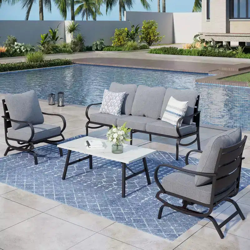 Captiva Designs Ensemble de conversation de 4 meubles de terrasse en métal avec fauteuils à bascule pour jardin, porche, arrière-cour