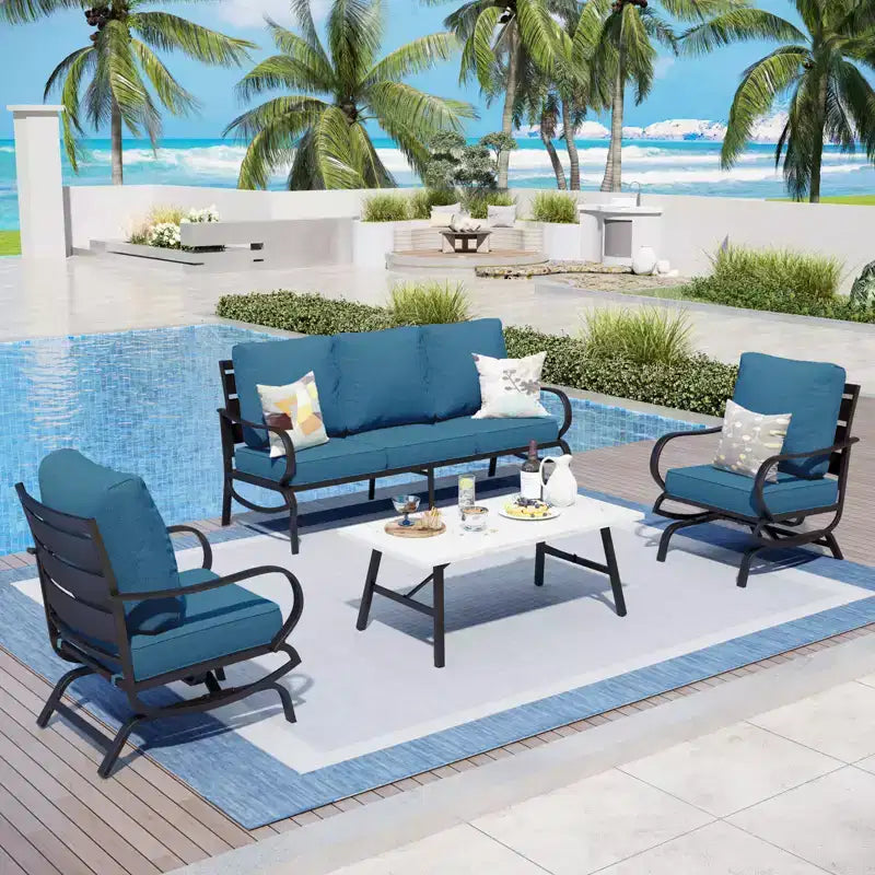 Captiva Designs Ensemble de conversation de 4 meubles de terrasse en métal avec fauteuils à bascule pour jardin, porche, arrière-cour