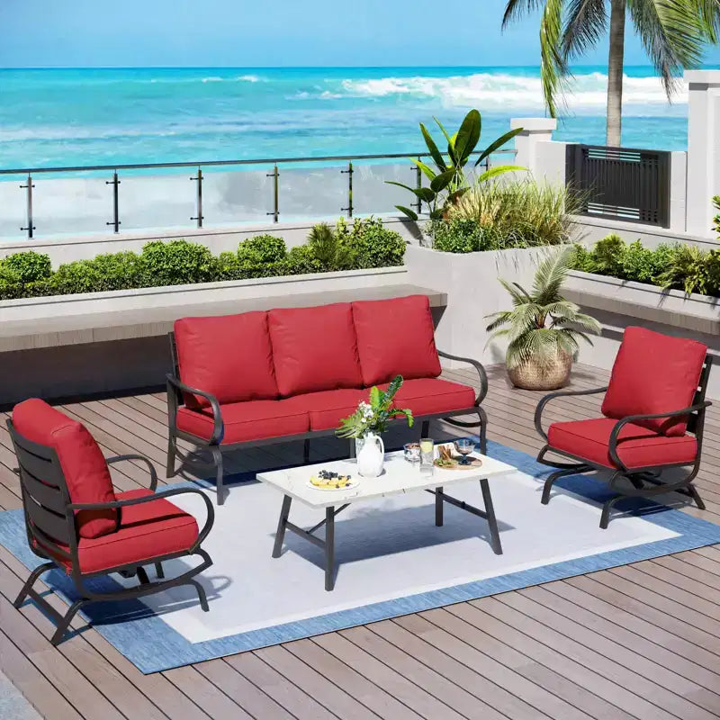 Captiva Designs Ensemble de conversation de 4 meubles de terrasse en métal avec fauteuils à bascule pour jardin, porche, arrière-cour