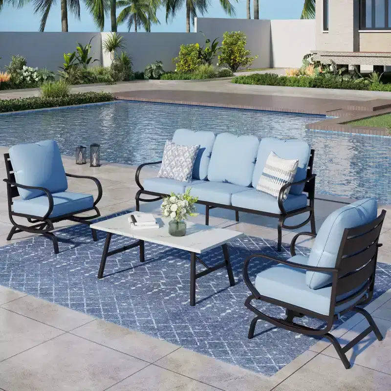 Captiva Designs Ensemble de conversation de 4 meubles de terrasse en métal avec fauteuils à bascule pour jardin, porche, arrière-cour