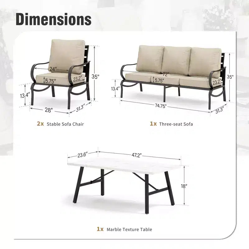 Captiva Designs – Ensemble de conversation de 4 pièces en métal pour patio avec table basse pour jardin, véranda et arrière-cour
