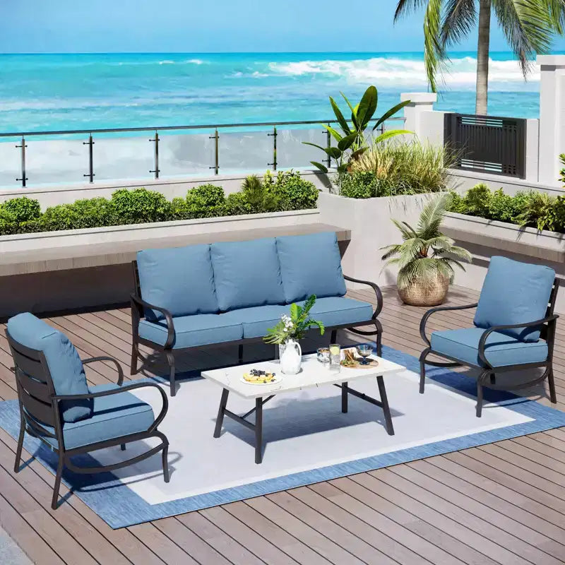 Captiva Designs – Ensemble de conversation de 4 pièces en métal pour patio avec table basse pour jardin, véranda et arrière-cour