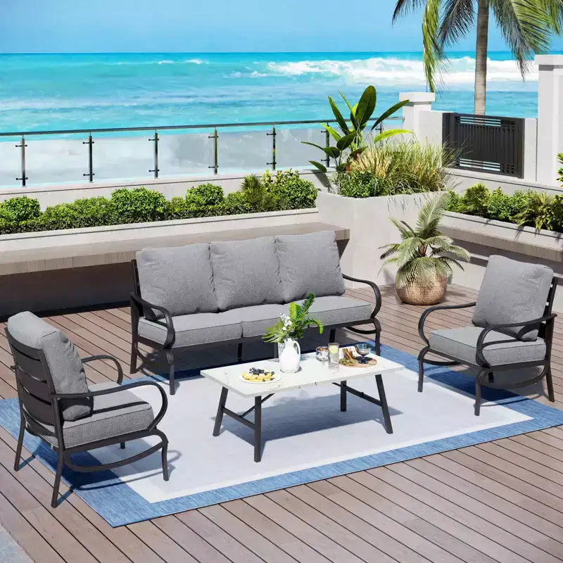 Captiva Designs – Ensemble de conversation de 4 pièces en métal pour patio avec table basse pour jardin, véranda et arrière-cour