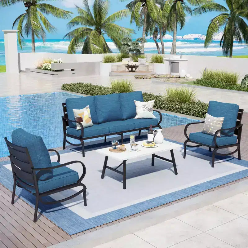 Captiva Designs – Ensemble de conversation de 4 pièces en métal pour patio avec table basse pour jardin, véranda et arrière-cour