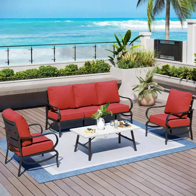 Captiva Designs – Ensemble de conversation de 4 pièces en métal pour patio avec table basse pour jardin, véranda et arrière-cour