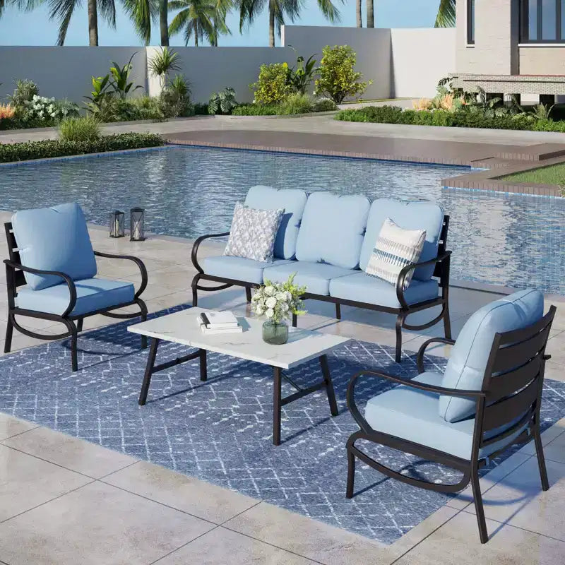 Captiva Designs – Ensemble de conversation de 4 pièces en métal pour patio avec table basse pour jardin, véranda et arrière-cour