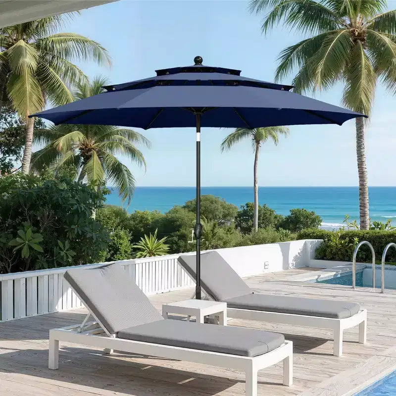 Captiva Designs Ensemble de salle à manger de jardin 6 pièces avec table carrée en acier, chaises pivotantes en textilène et parasol.