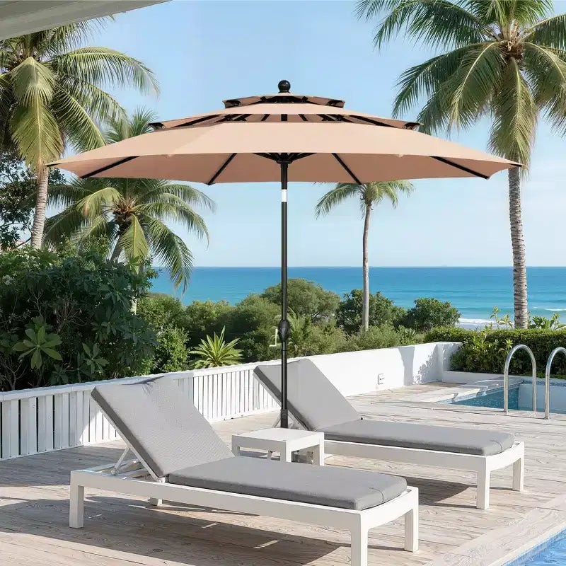 Captiva Designs Ensemble de salle à manger de jardin 6 pièces avec table carrée en acier, chaises pivotantes en textilène et parasol.