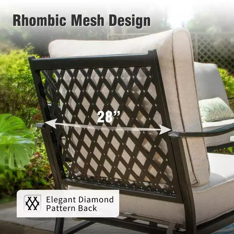 Captiva Designs Ensemble de conversation d'extérieur 7 pièces en métal pour patio avec chaises pivotantes à dossier grillagé, poufs pour jardin, bord de piscine, arrière-cour