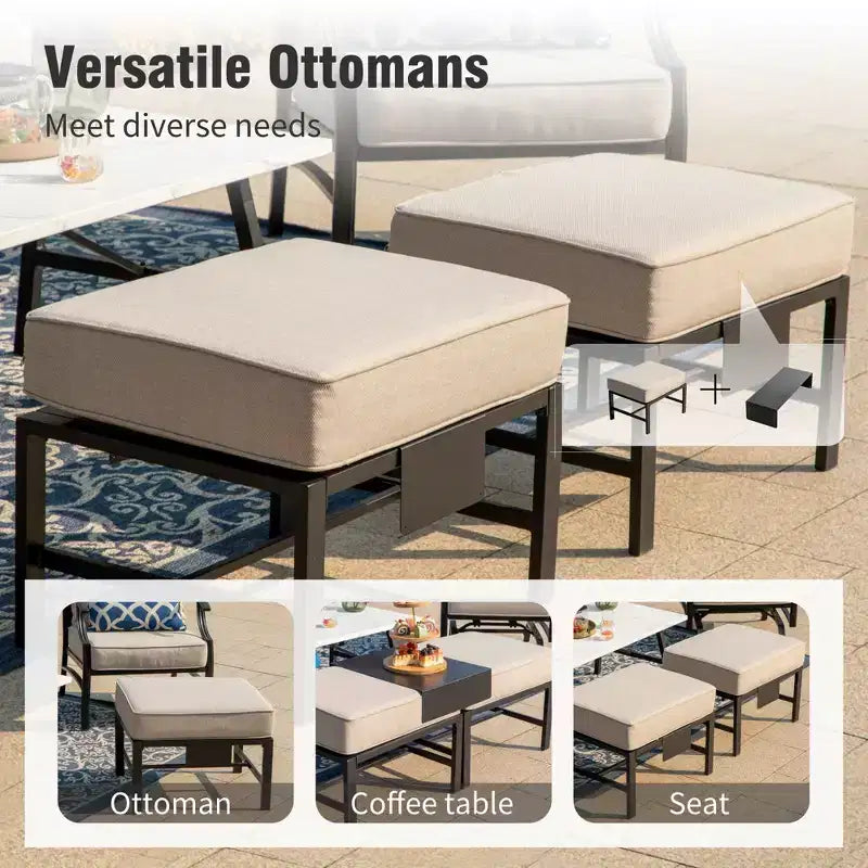 Captiva Designs Ensemble de conversation d'extérieur 7 pièces en métal pour patio avec chaises pivotantes à dossier grillagé, poufs pour jardin, bord de piscine, arrière-cour