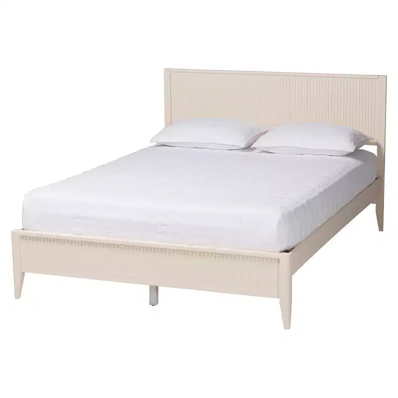 Ensemble de chambre 4 pièces Baxton Studio Primrose, ivoire, en bois cannelé de style milieu de siècle