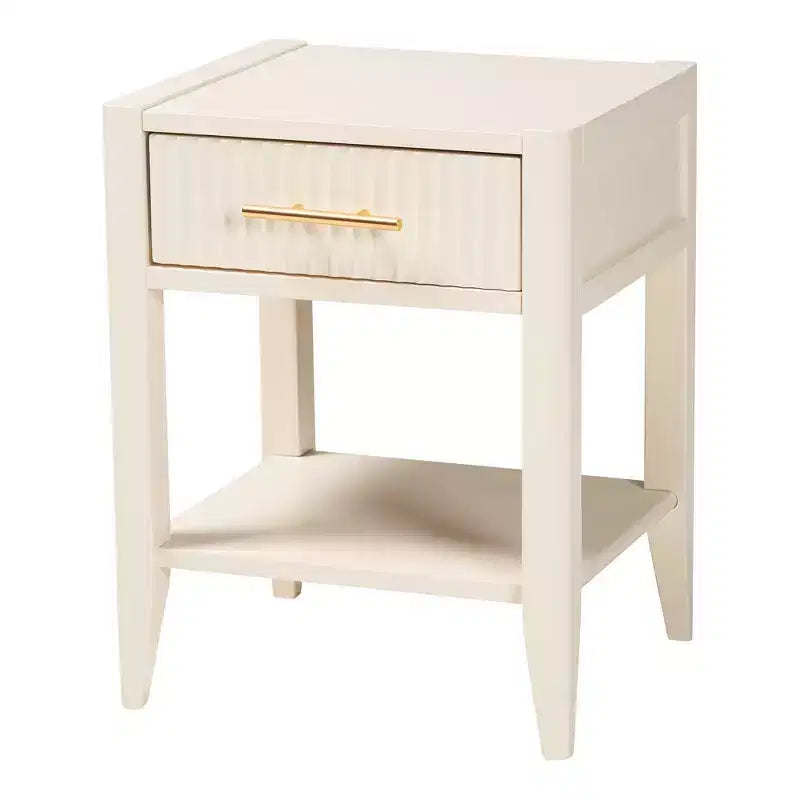 Ensemble de chambre 4 pièces Baxton Studio Primrose, ivoire, en bois cannelé de style milieu de siècle