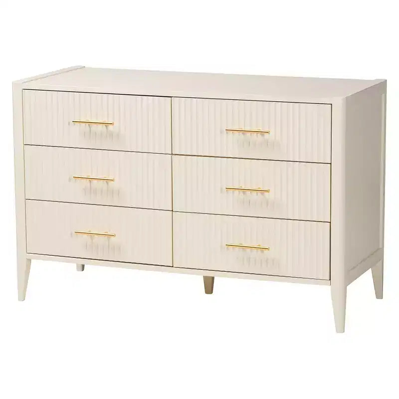Ensemble de chambre 4 pièces Baxton Studio Primrose, ivoire, en bois cannelé de style milieu de siècle