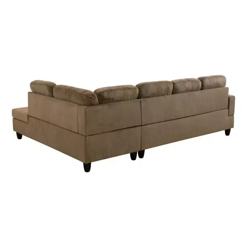 Canapé sectionnel en tissu marron avec méridienne et pouf de rangement – Confort et style modernes